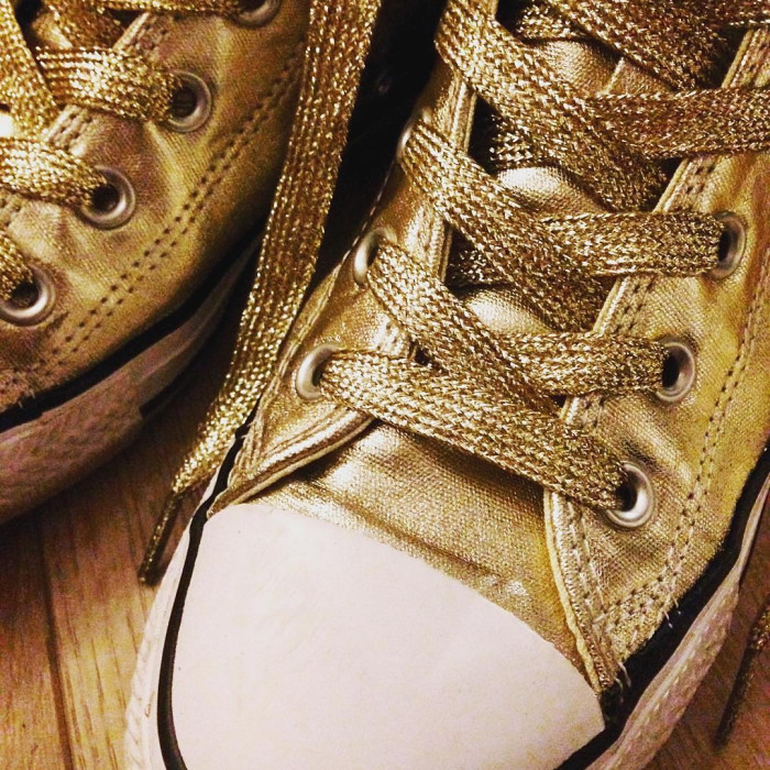 Metallic gold shoelaces