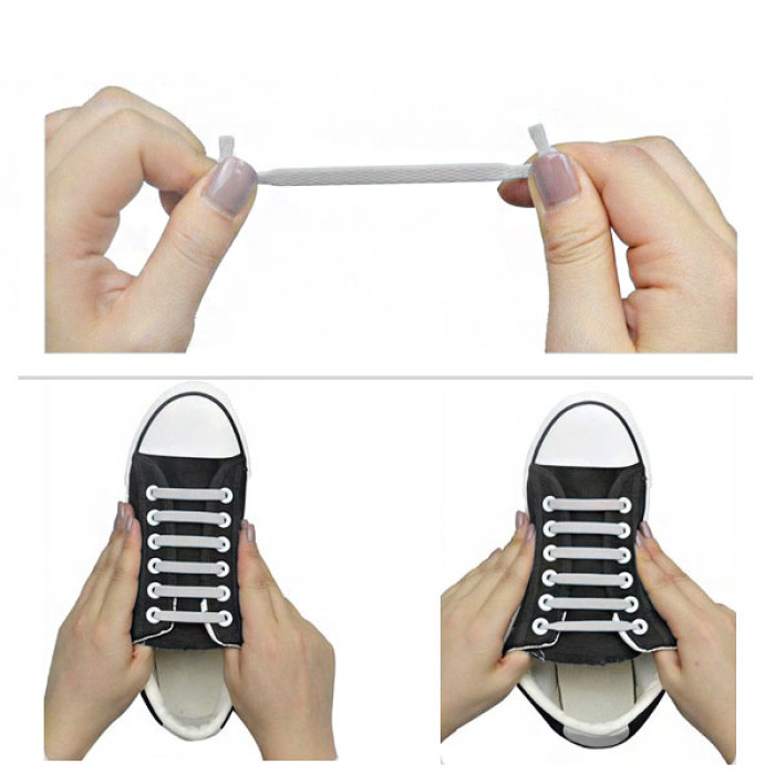 White elastic silicone shoelaces